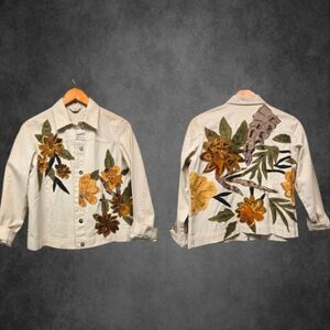 Tan and floral embroidered buttondown jacket